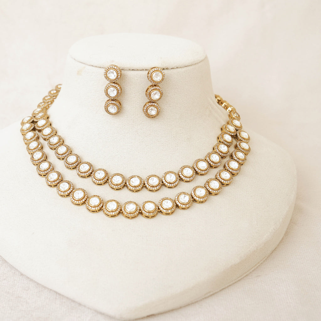Two-Layer Kundan Polki Halo Necklace Set
