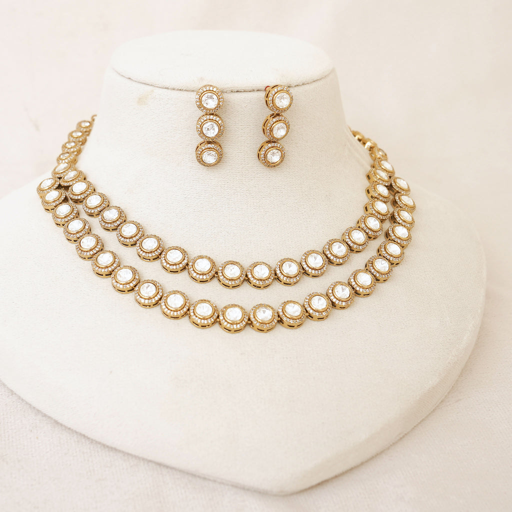 Two-Layer Kundan Polki Halo Necklace Set