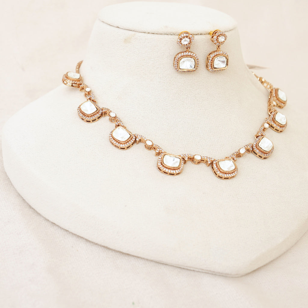 Rose Gold Polki Statement Necklace Set