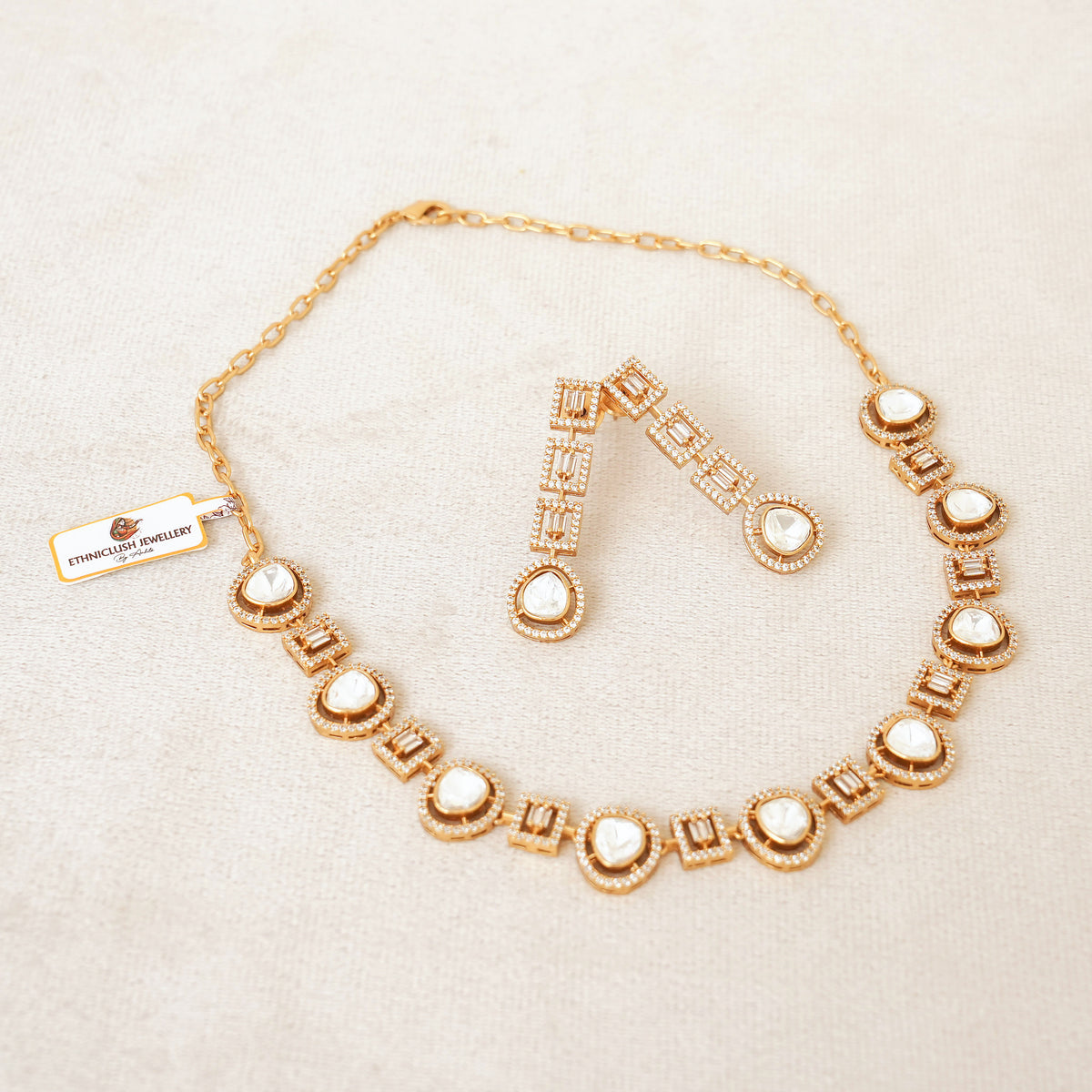 Rose Gold Polki Baguette Necklace Set