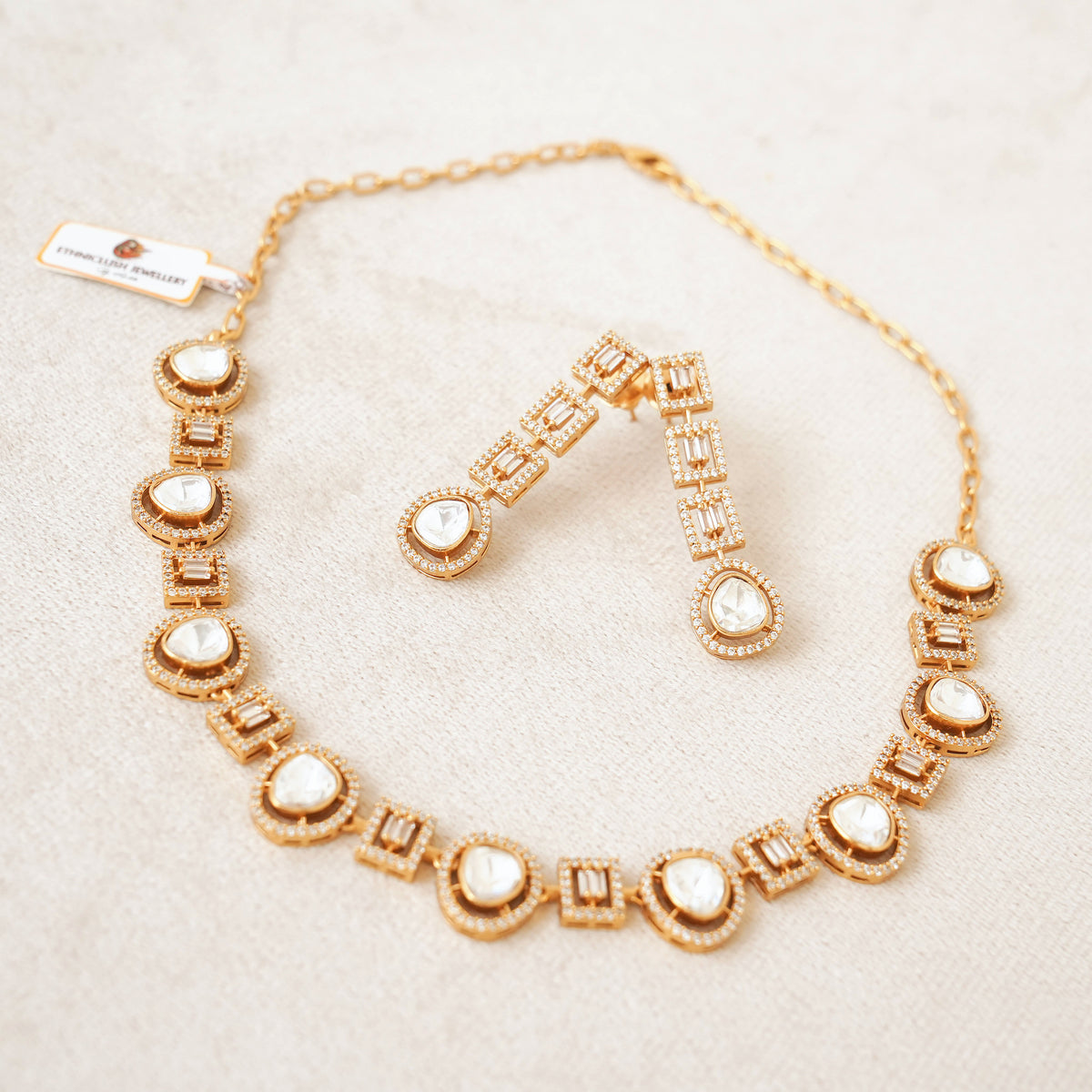 Rose Gold Polki Baguette Necklace Set