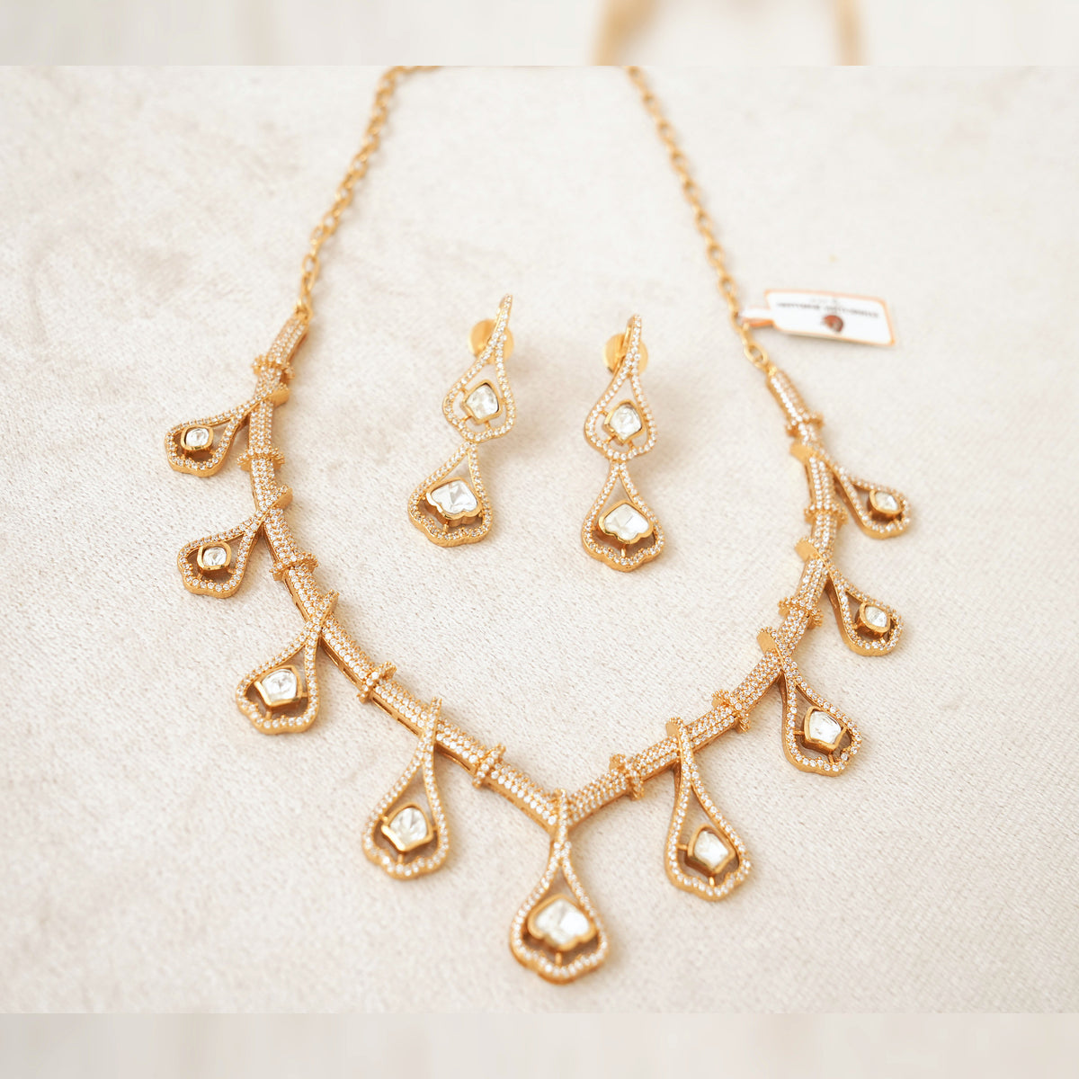 Rose Gold Polki Teardrop Necklace Set