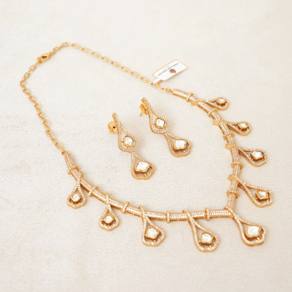 Rose Gold Polki Teardrop Necklace Set
