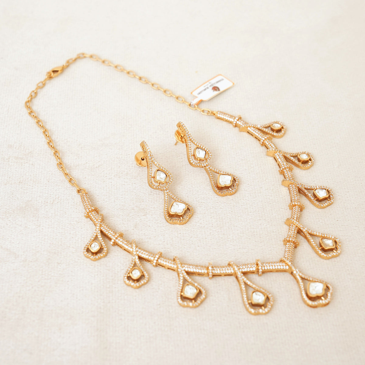 Rose Gold Polki Teardrop Necklace Set