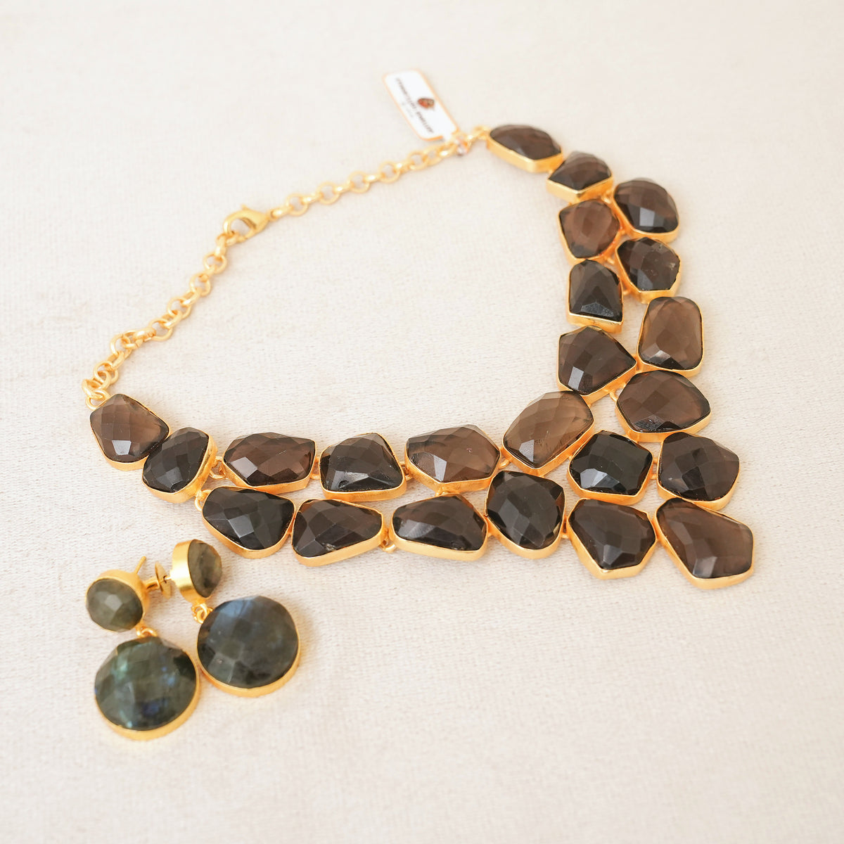 Smoky Quartz Statement Bib Necklace Set