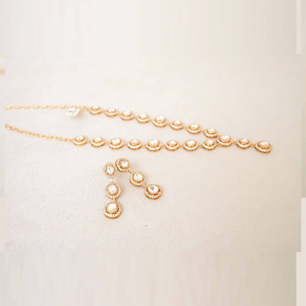 Rose Gold Polki Station Necklace Set