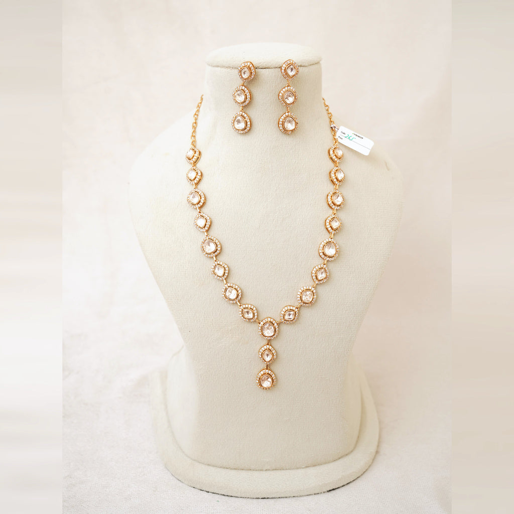 Rose Gold Polki Station Necklace Set