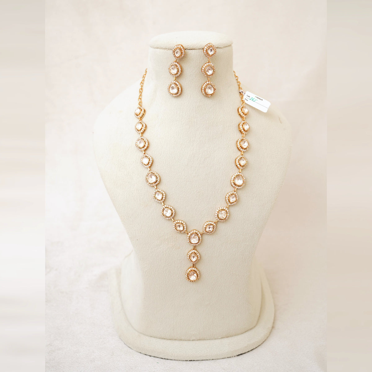 Rose Gold Polki Station Necklace Set