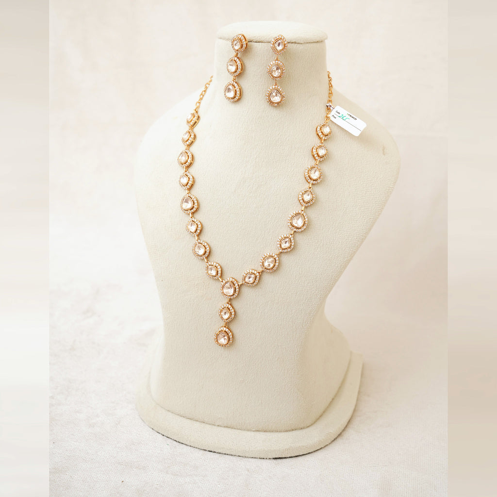 Rose Gold Polki Station Necklace Set