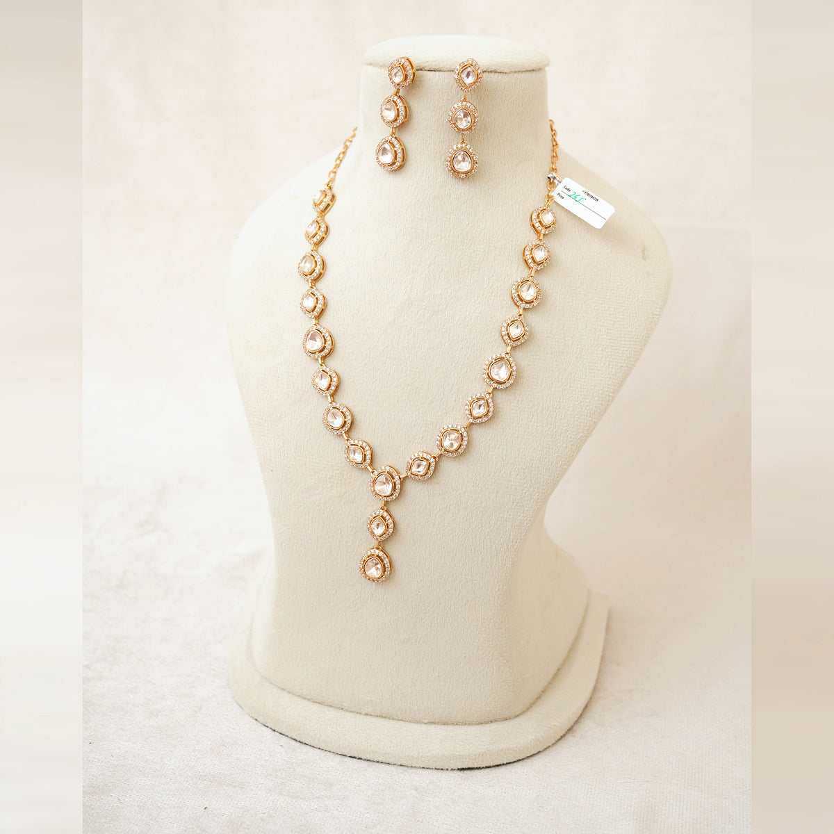 Rose Gold Polki Station Necklace Set