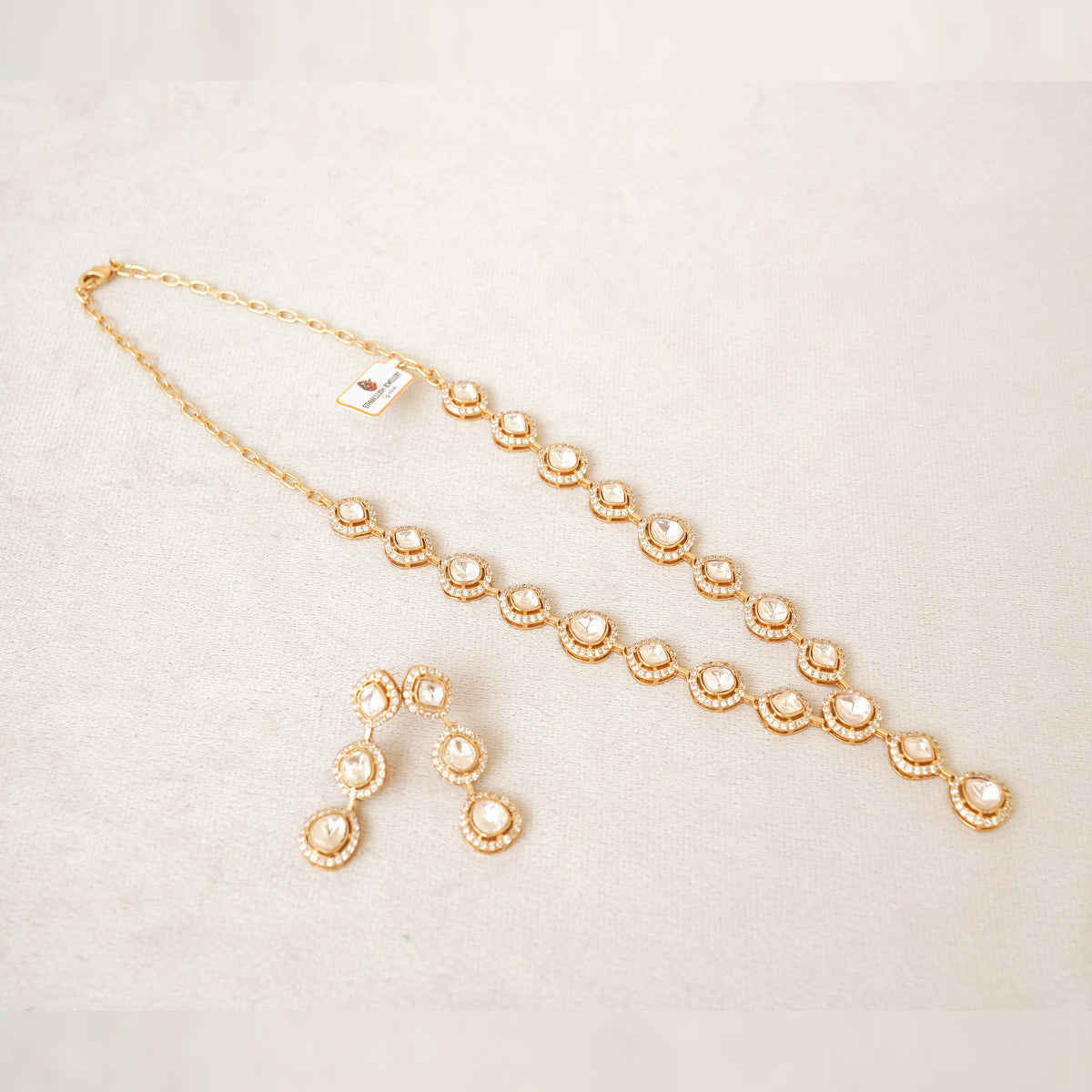 Rose Gold Polki Station Necklace Set