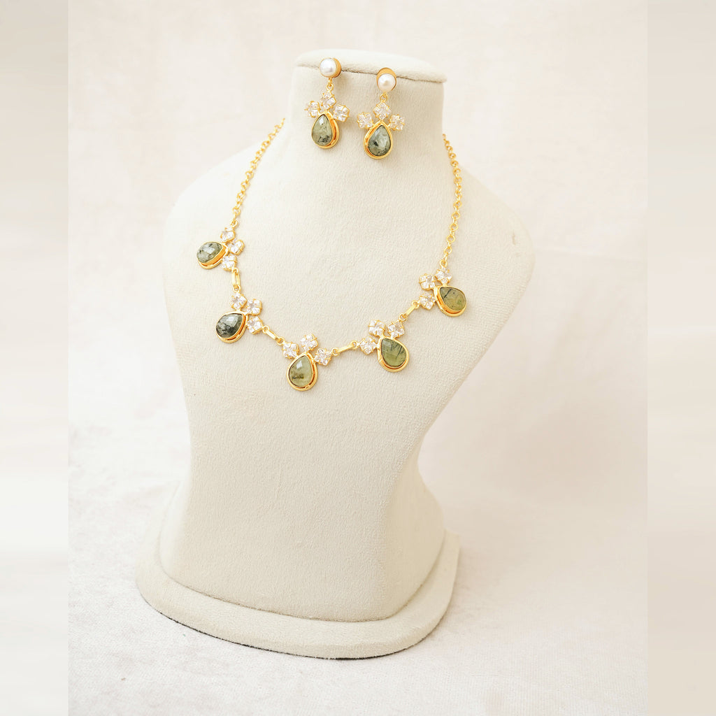 Prehnite Teardrop Floral Necklace Set