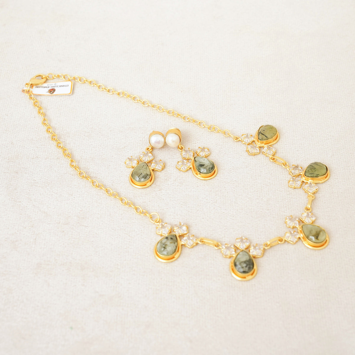 Prehnite Teardrop Floral Necklace Set