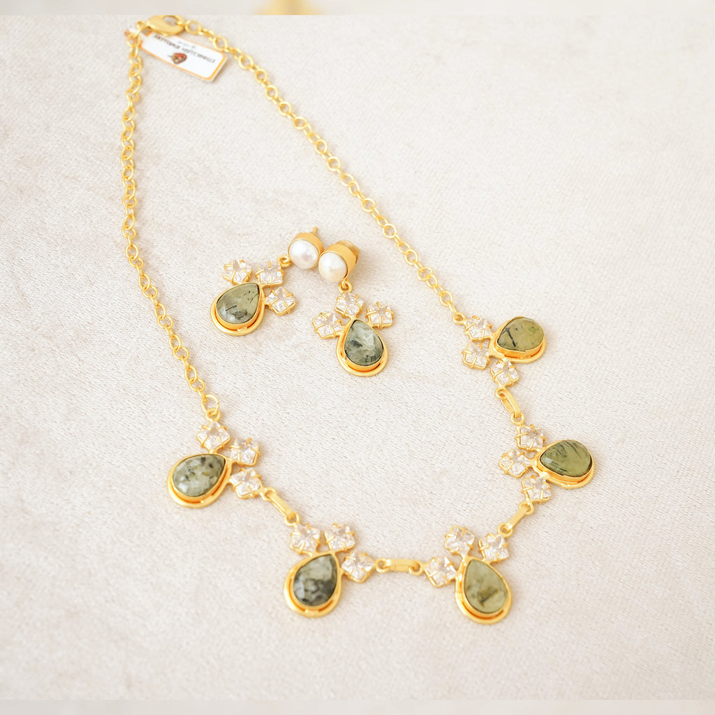 Prehnite Teardrop Floral Necklace Set