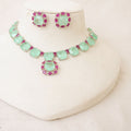 Mint Green & Ruby Square Stone Necklace Set