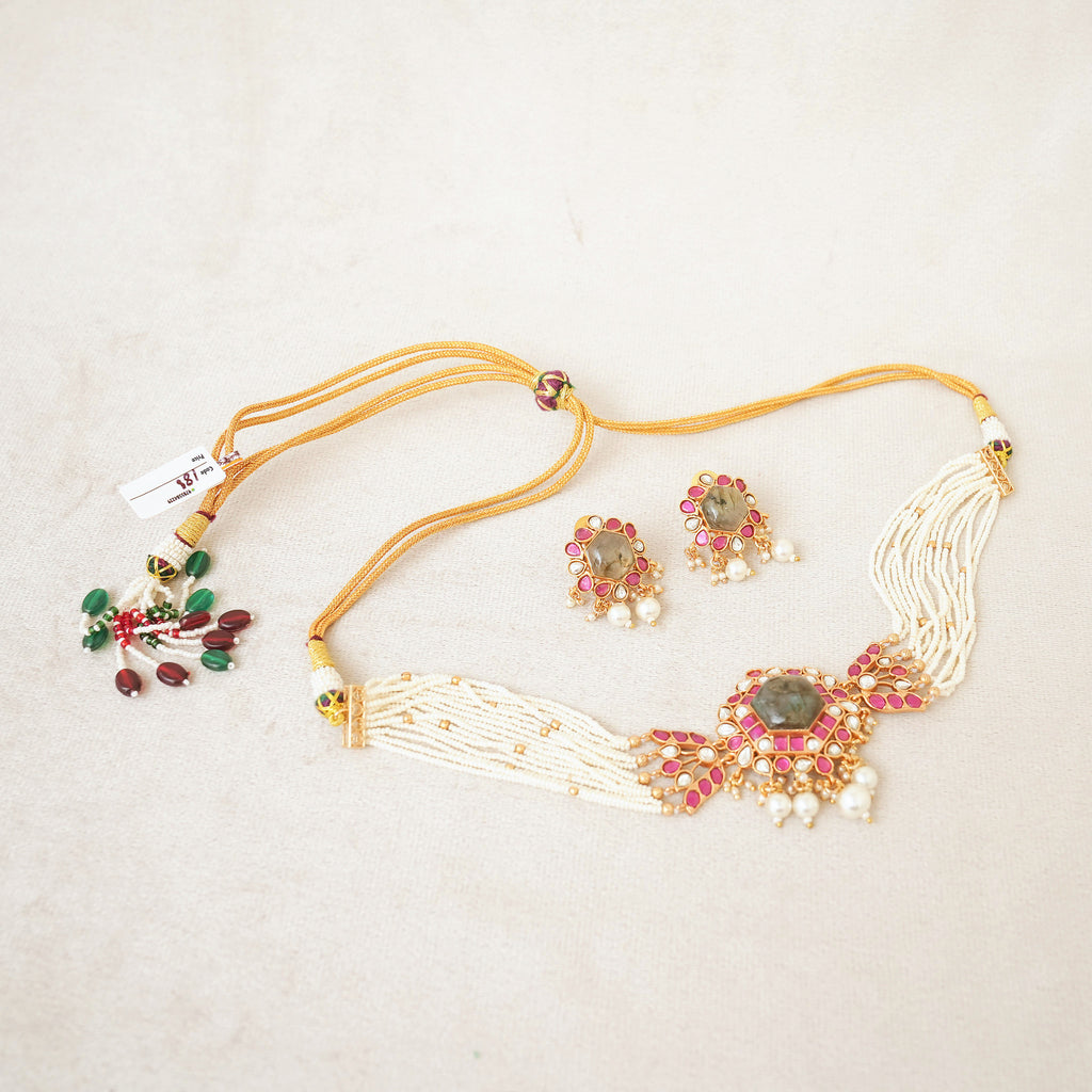 Ruby Kundan Pearl Choker Set