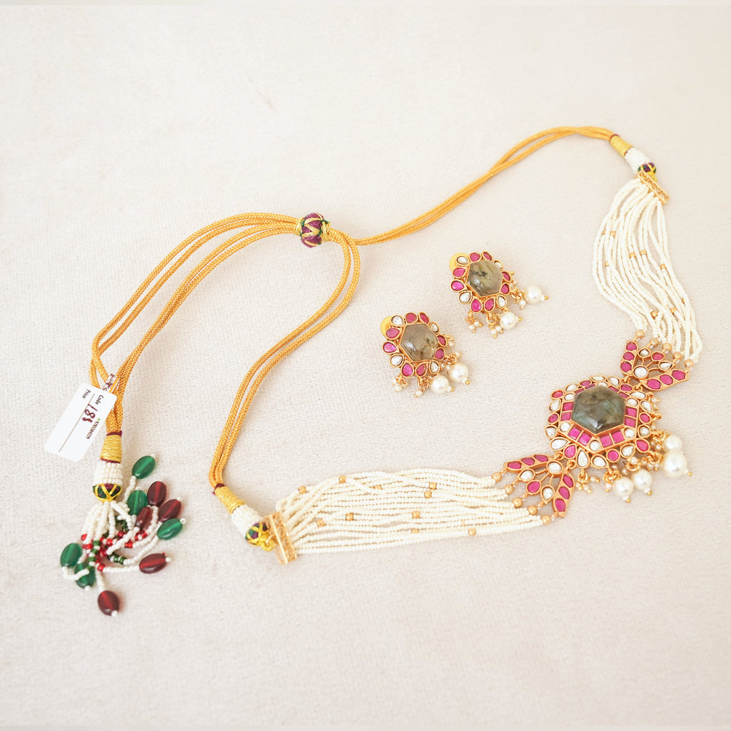Ruby Kundan Pearl Choker Set