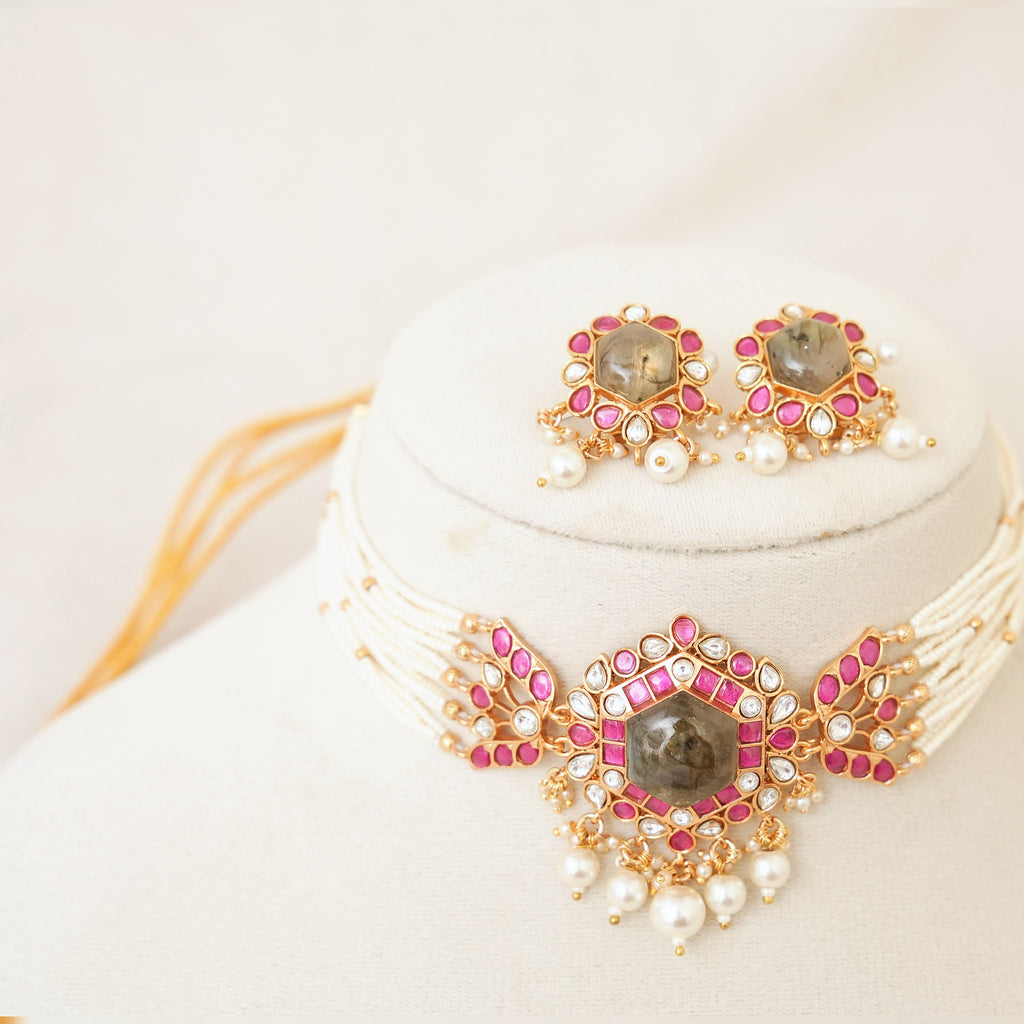Ruby Kundan Pearl Choker Set