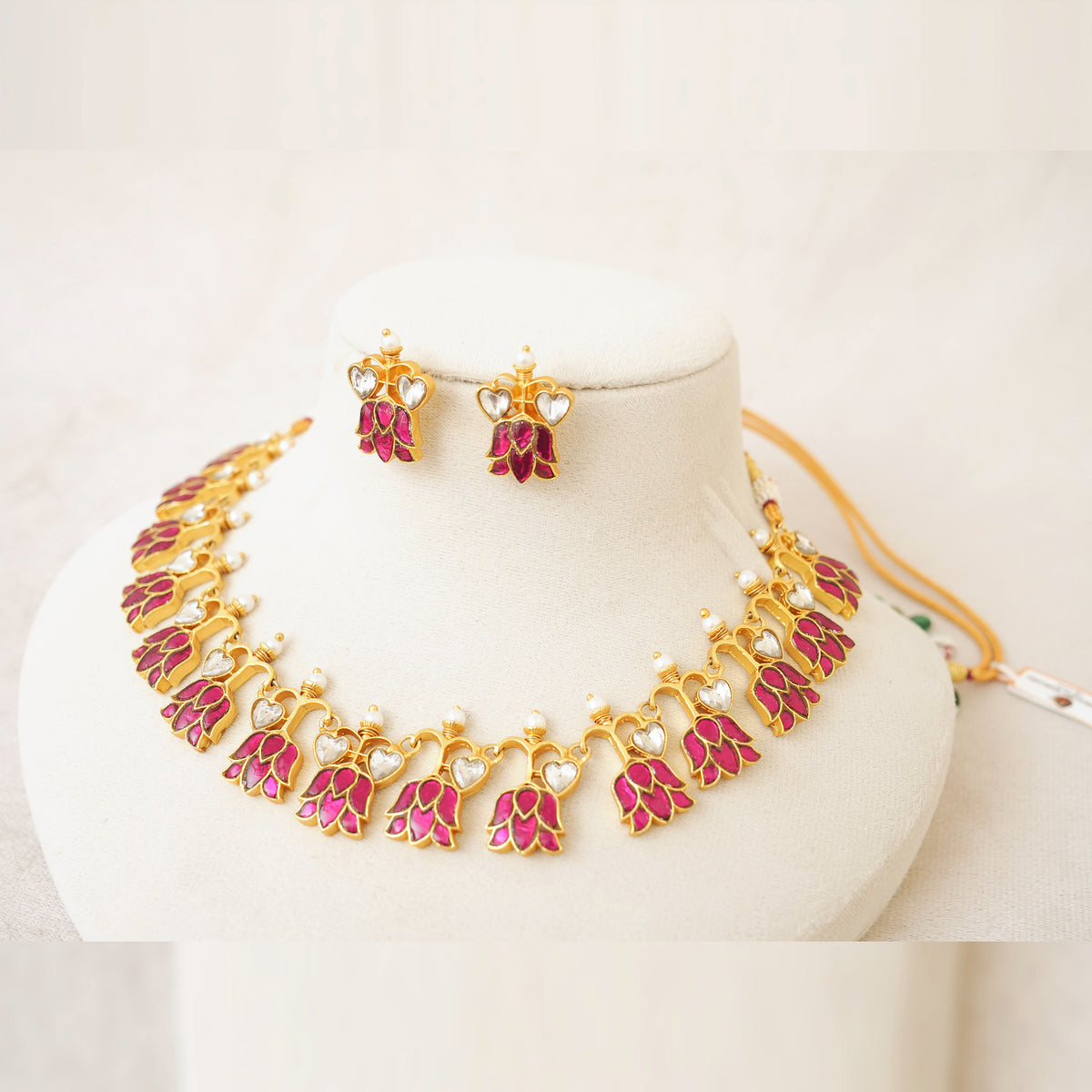Ruby Kundan Lotus Bud Necklace Set