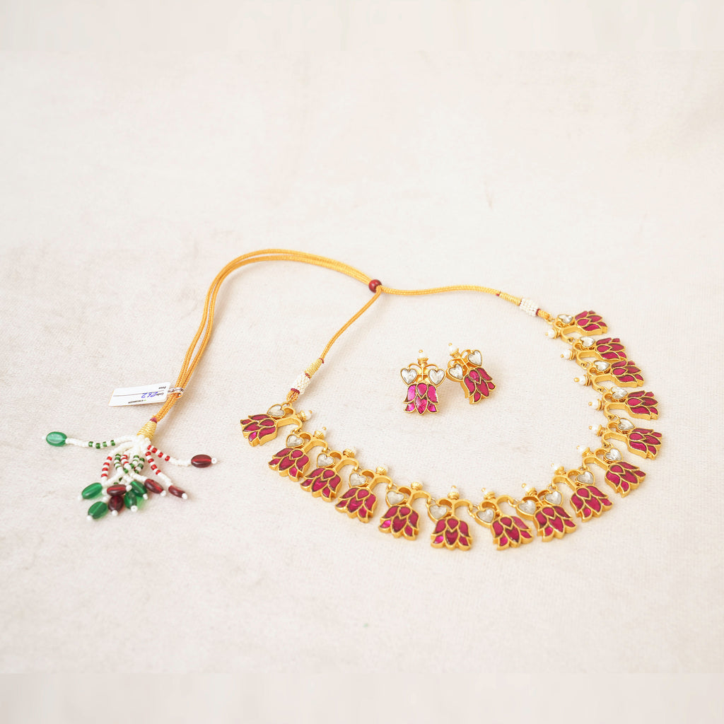 Ruby Kundan Lotus Bud Necklace Set