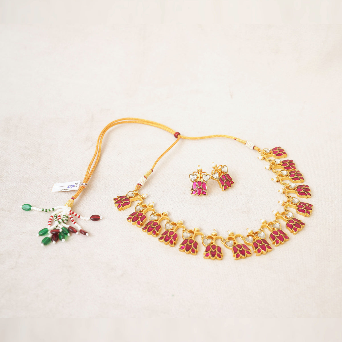 Ruby Kundan Lotus Bud Necklace Set