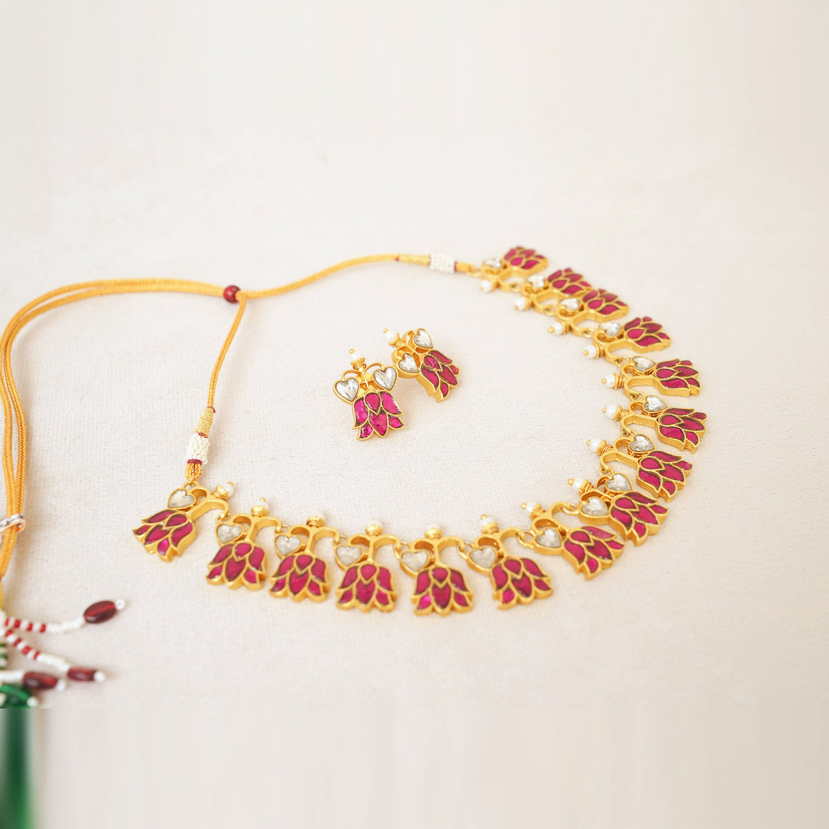 Ruby Kundan Lotus Bud Necklace Set