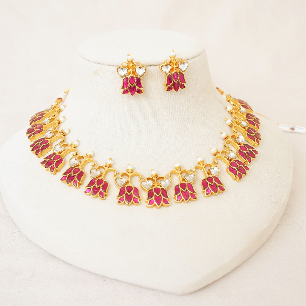 Ruby Kundan Lotus Bud Necklace Set