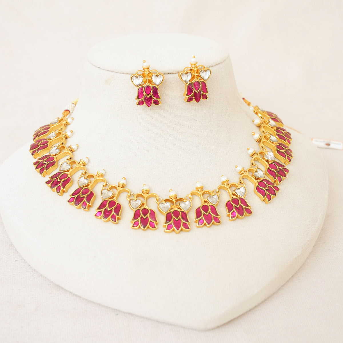 Ruby Kundan Lotus Bud Necklace Set