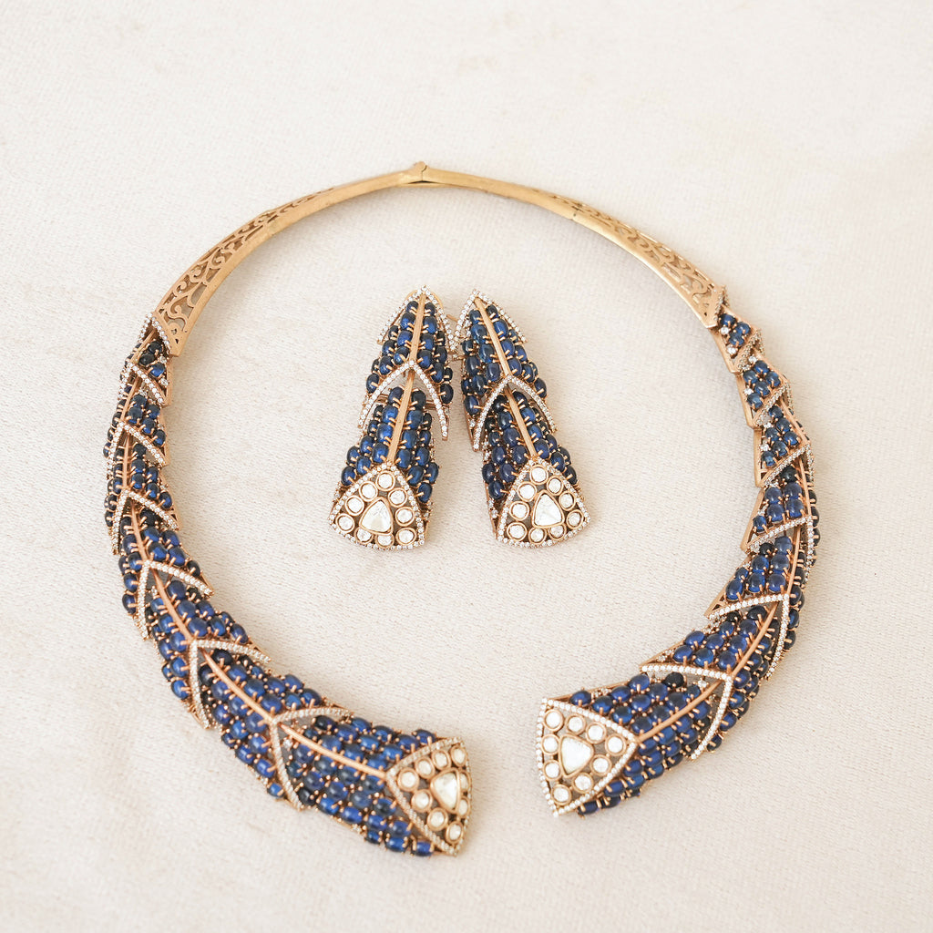 Sapphire Blue Kundan Hasli Necklace Set