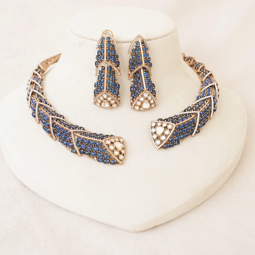 Sapphire Blue Kundan Hasli Necklace Set