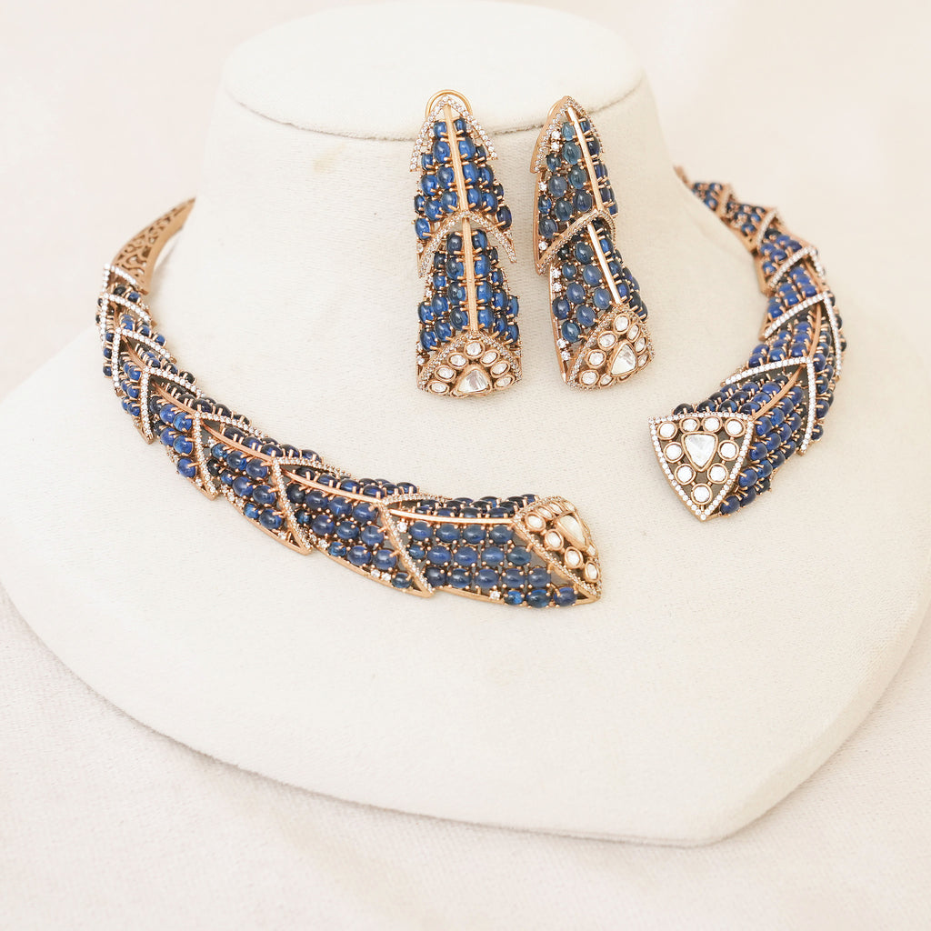 Sapphire Blue Kundan Hasli Necklace Set
