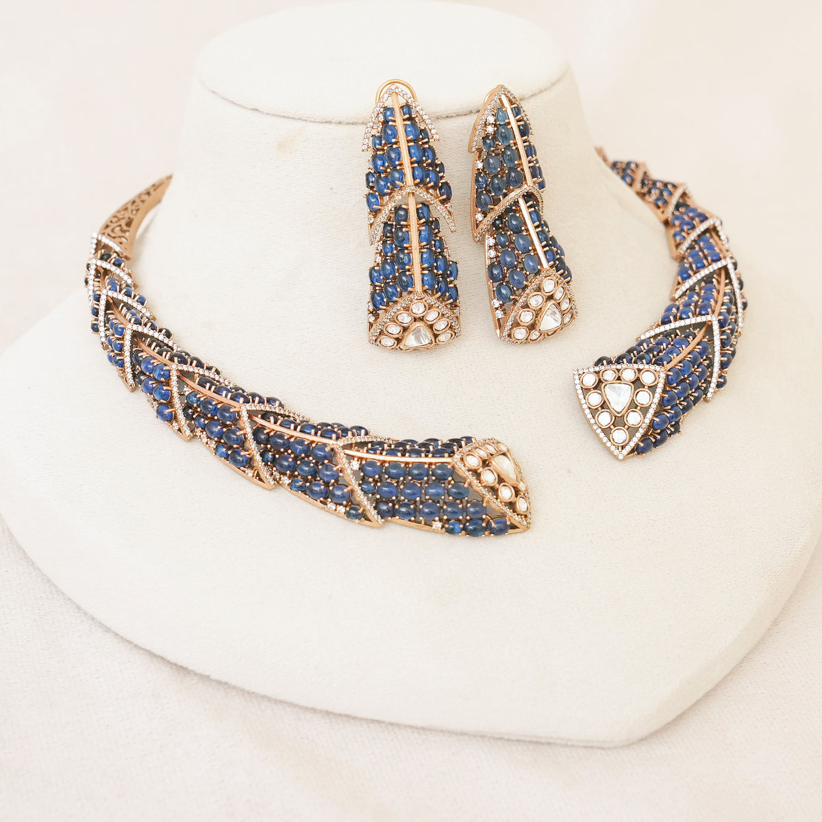 Sapphire Blue Kundan Hasli Necklace Set