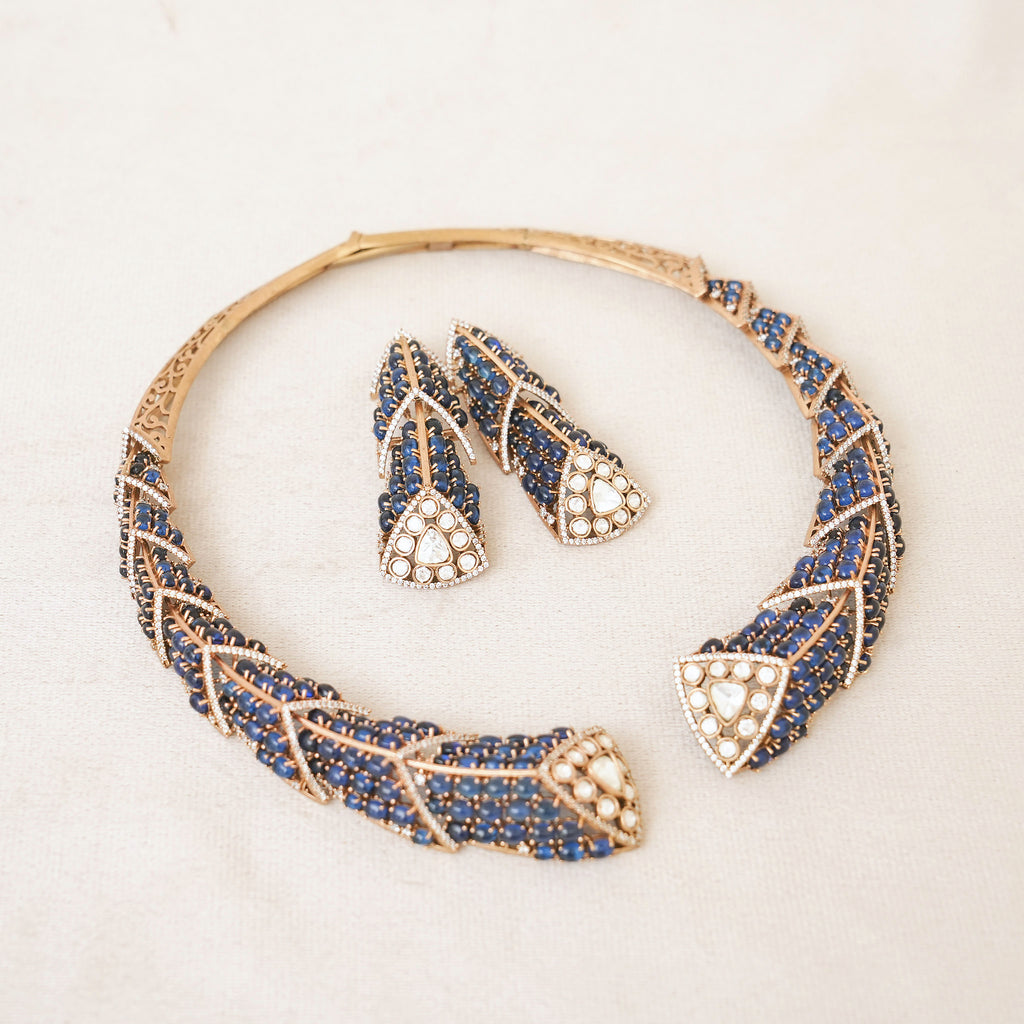 Sapphire Blue Kundan Hasli Necklace Set