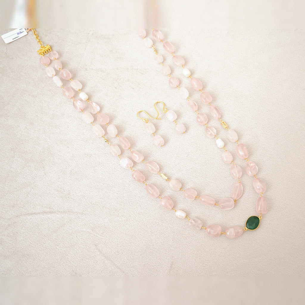 Rose Quartz & Pearl Layered Necklace Set