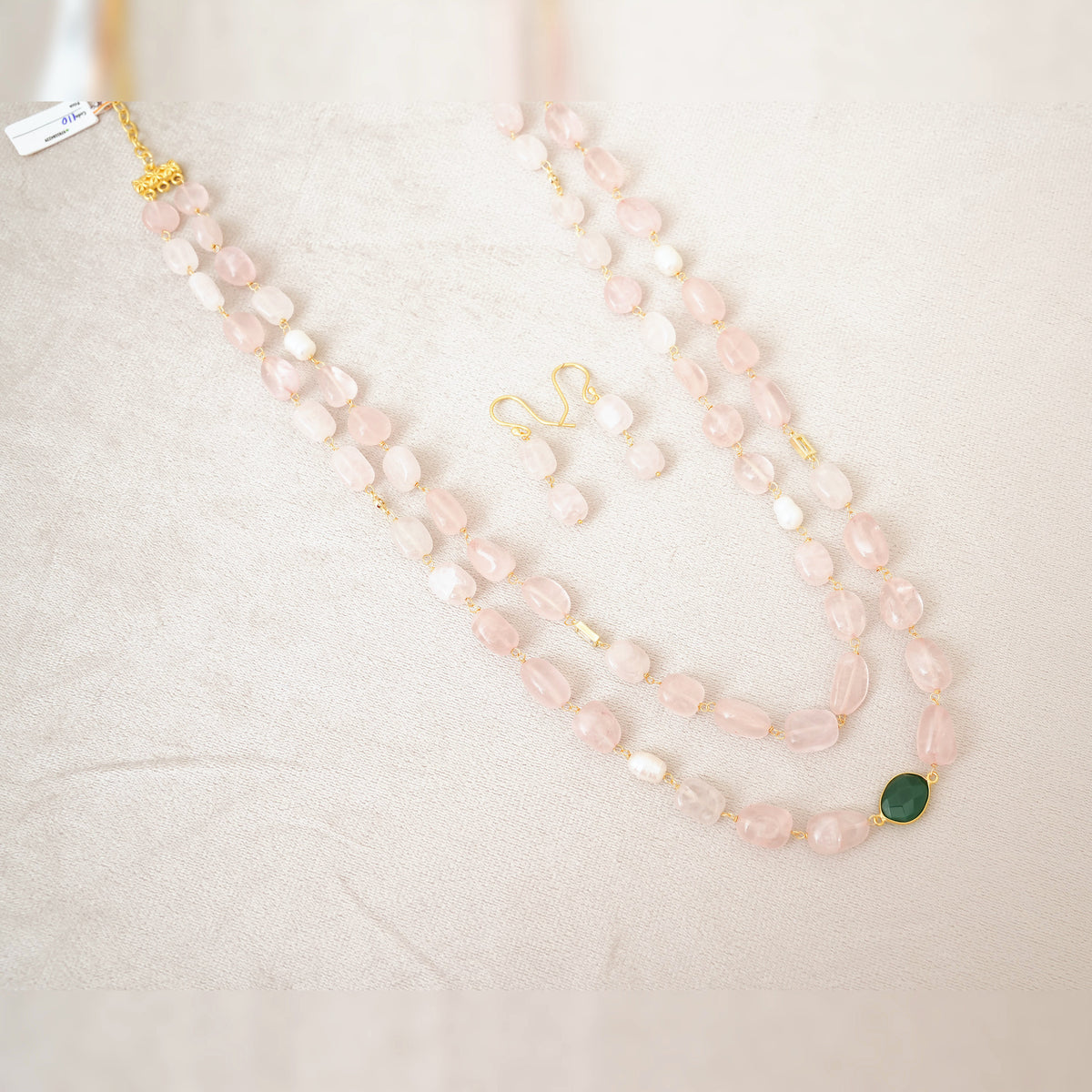 Rose Quartz & Pearl Layered Necklace Set