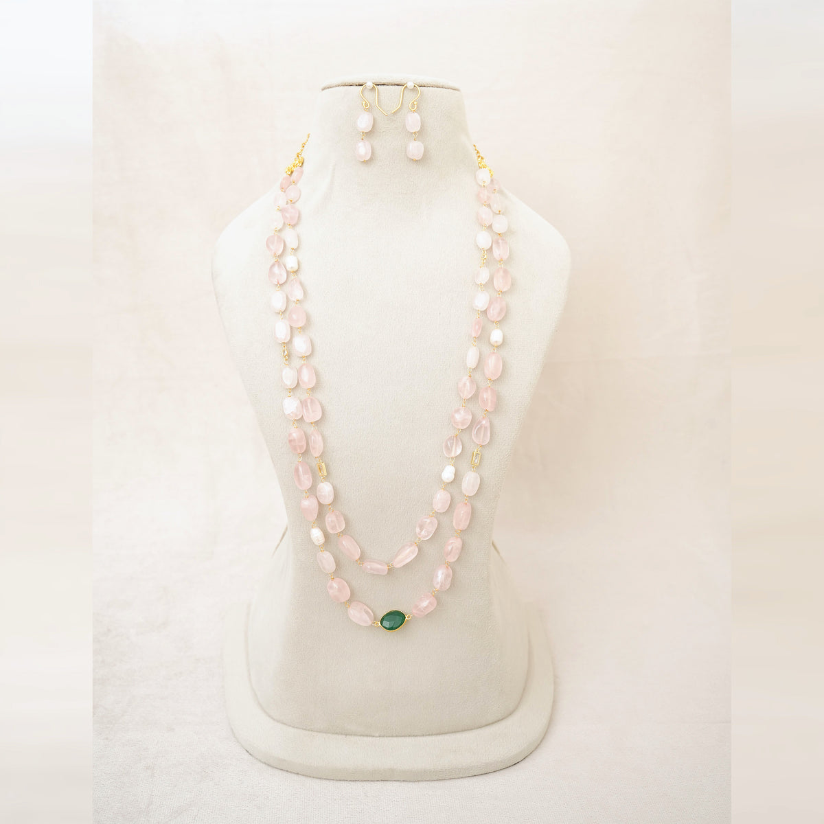 Rose Quartz & Pearl Layered Necklace Set