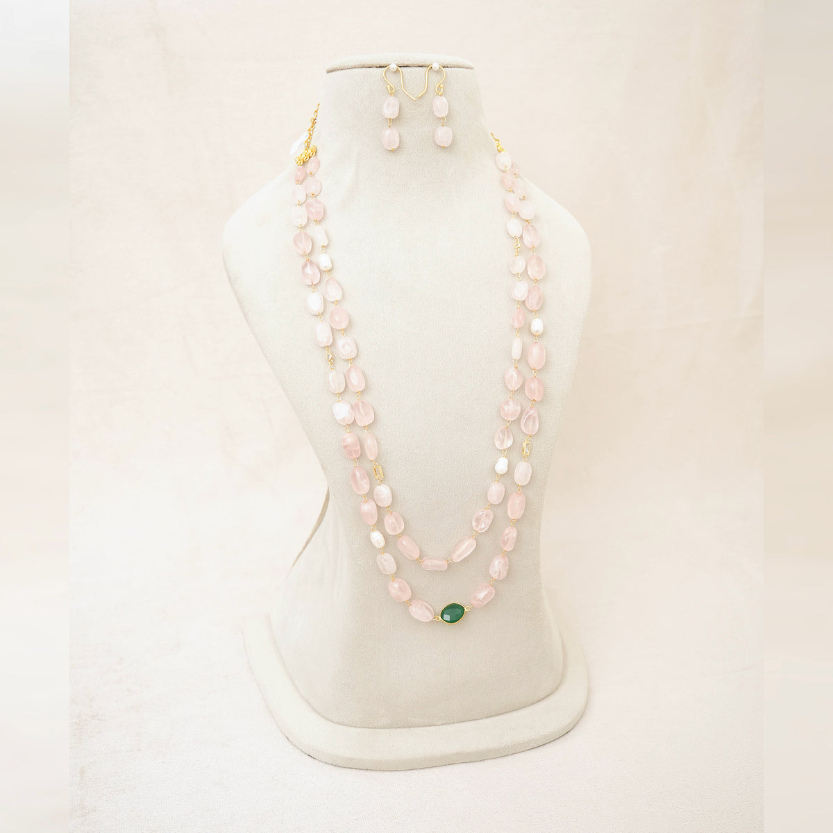 Rose Quartz & Pearl Layered Necklace Set