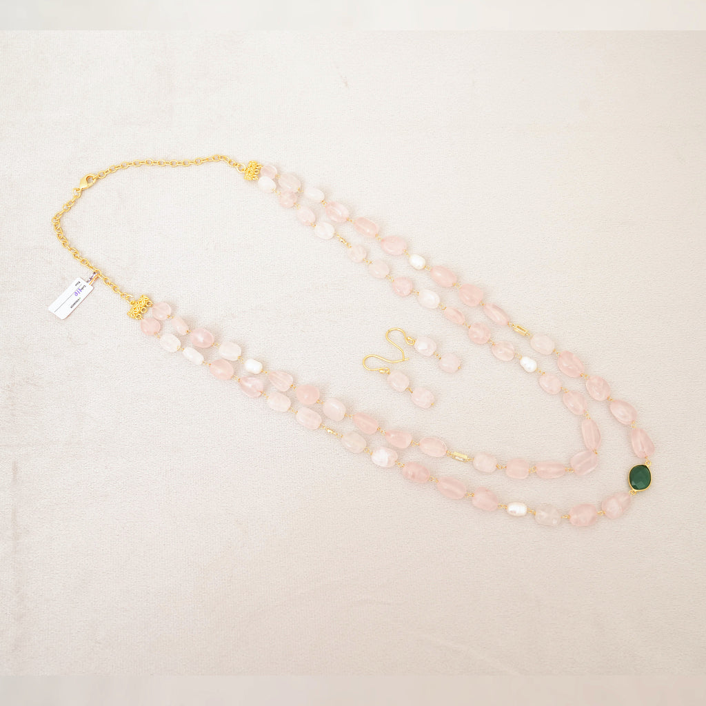 Rose Quartz & Pearl Layered Necklace Set