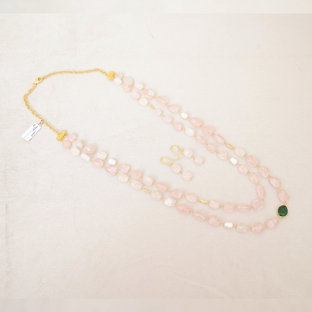 Rose Quartz & Pearl Layered Necklace Set