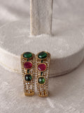 Earring Red Green stone half hoop