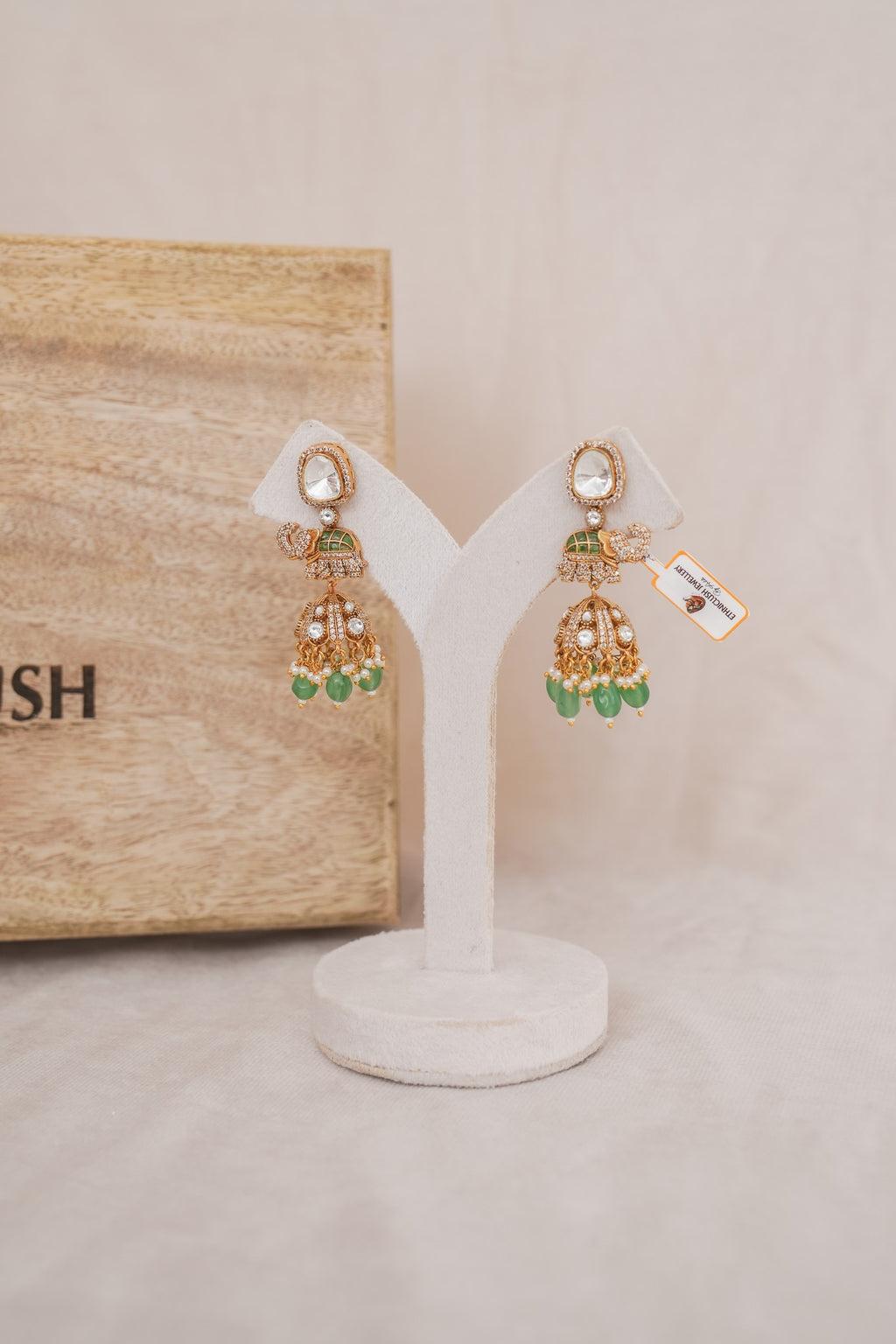 Green Jade Halo Drop Earrings detail