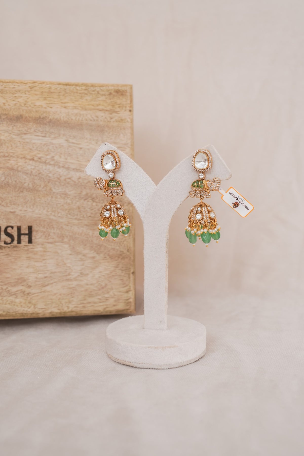 Green Jade Halo Drop Earrings detail