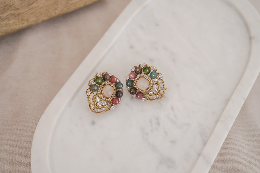 Multicolour Gemstone Cluster Stud Earrings detail