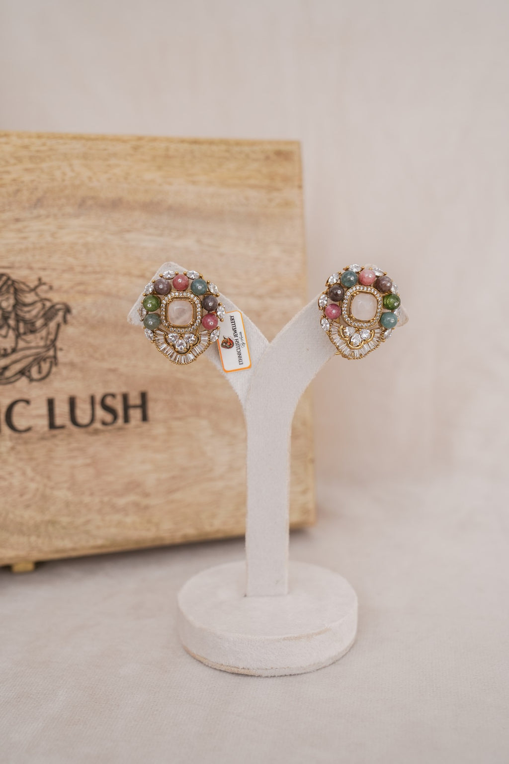 Multicolour Gemstone Cluster Stud Earrings detail