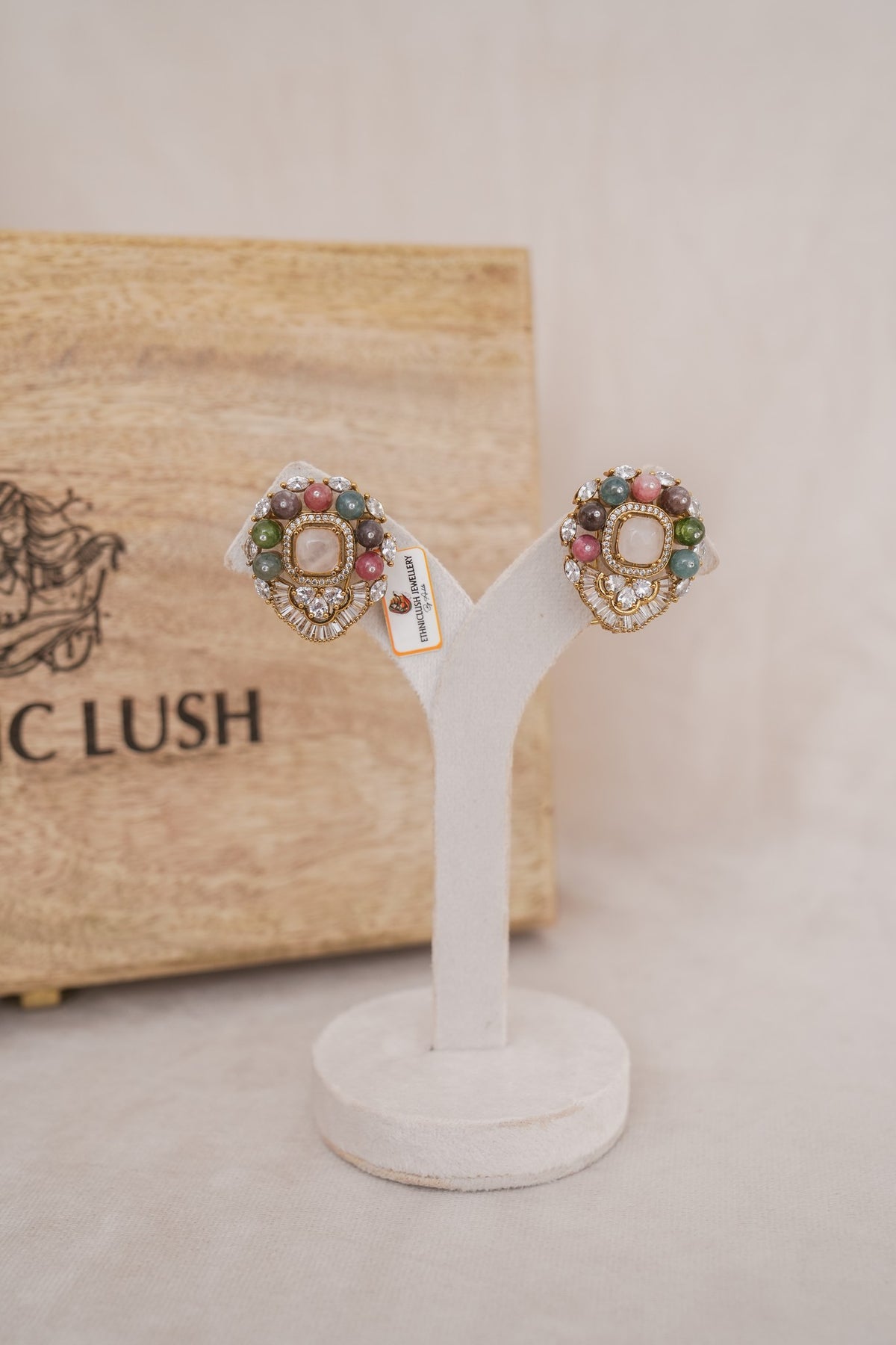 Multicolour Gemstone Cluster Stud Earrings detail