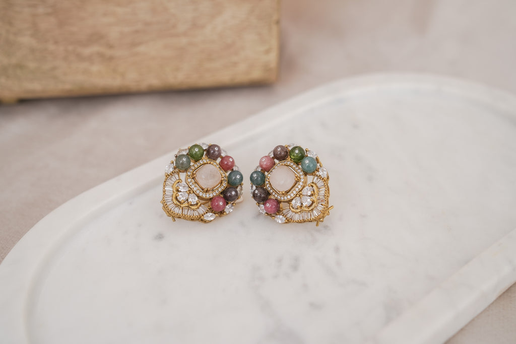 Multicolour Gemstone Cluster Stud Earrings