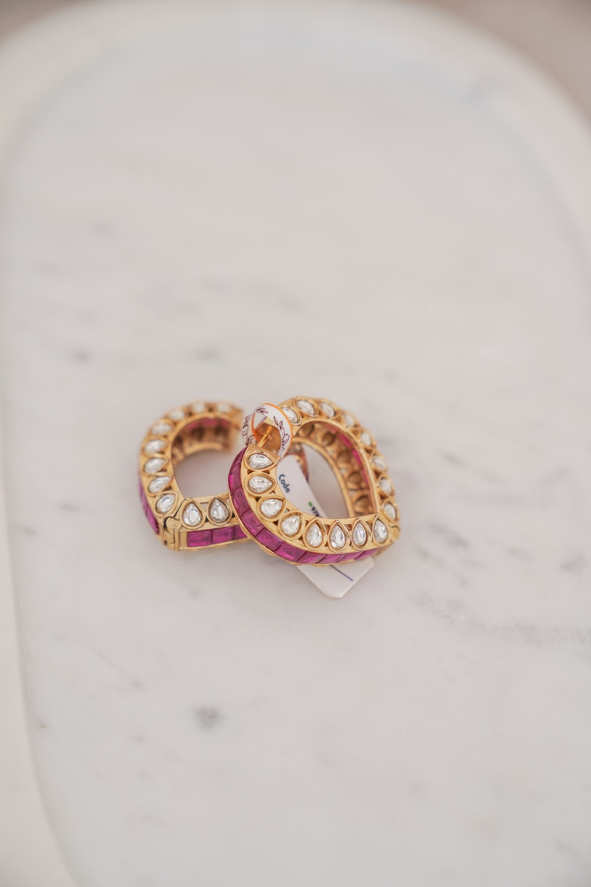 Kundan Heart Hoop Earrings with Ruby Accents detail