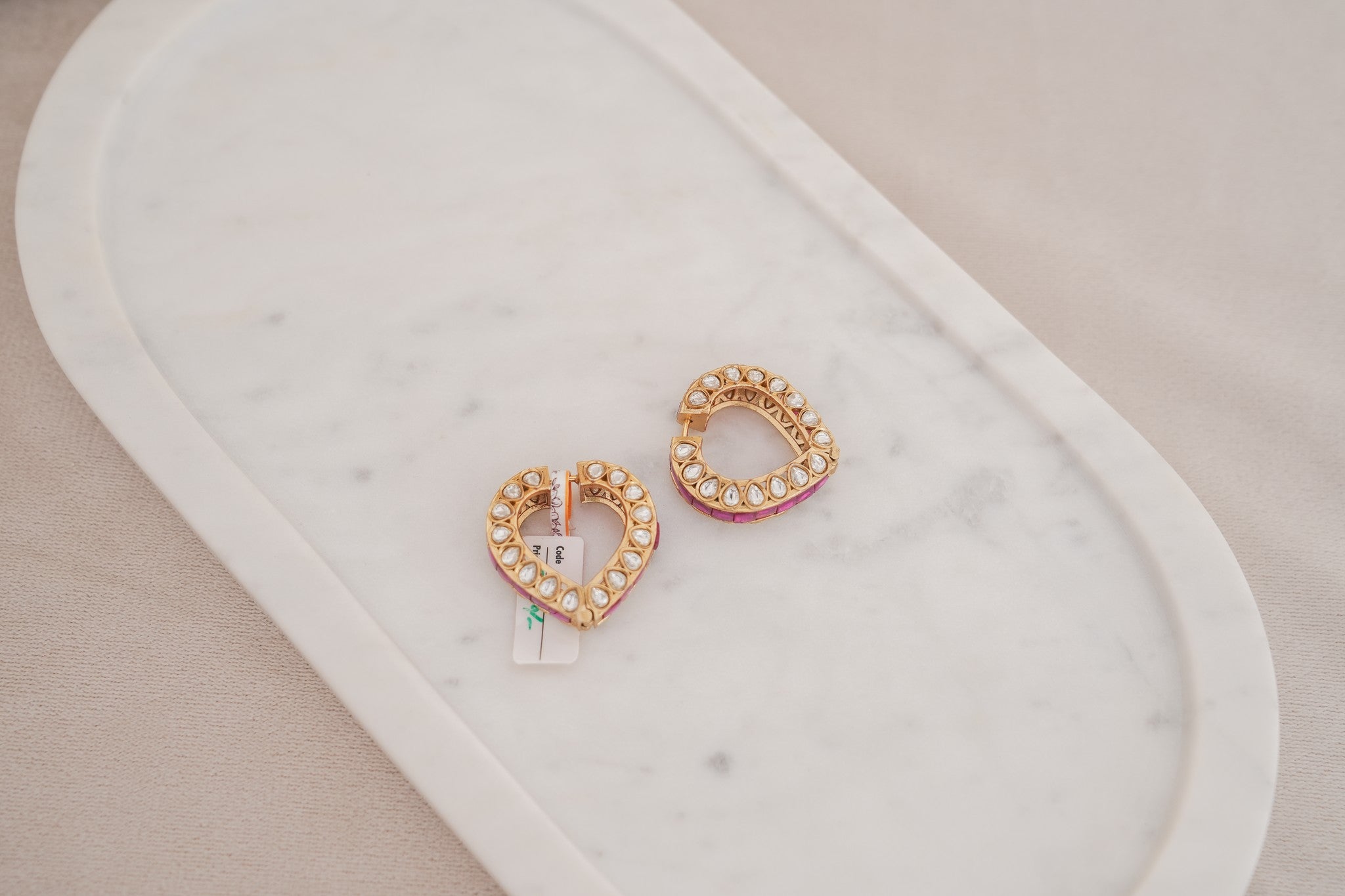 Kundan Heart Hoop Earrings with Ruby Accents