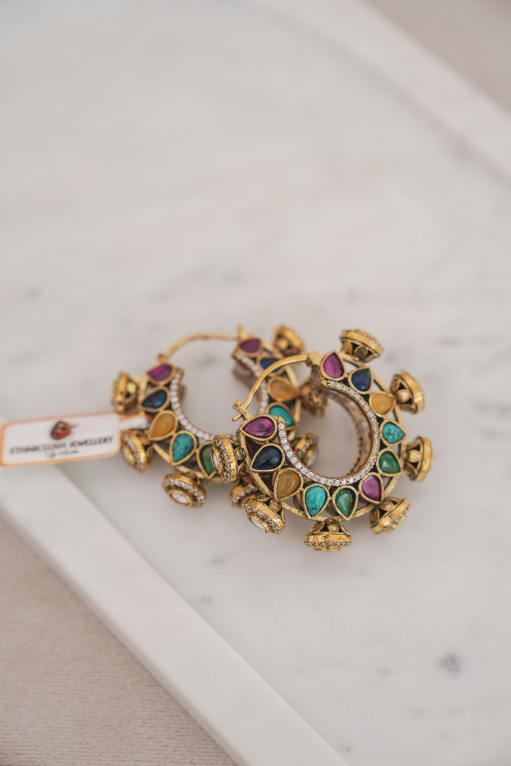 Multicolour Gemstone Hoop Earrings detail