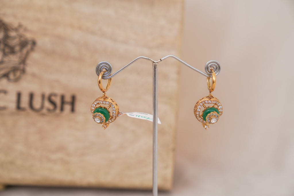 Green Stone Drop Earrings with Charm Detail detail